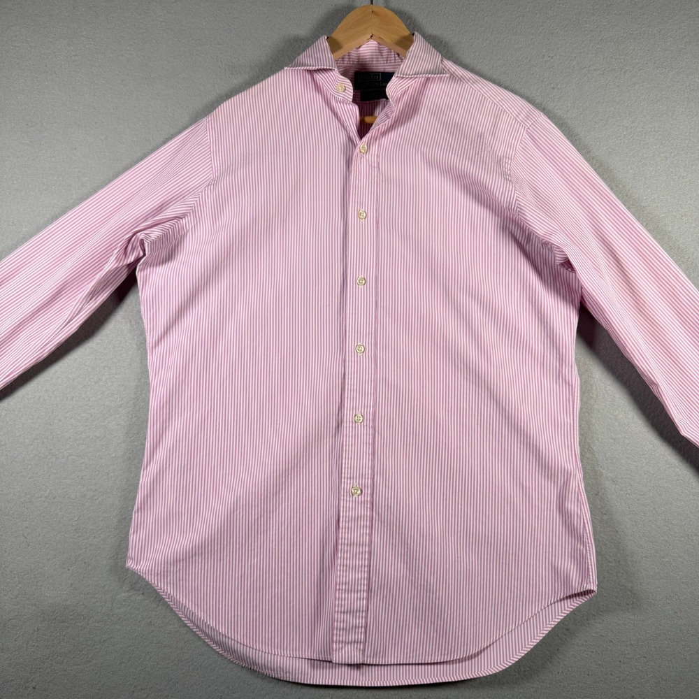 Polo Ralph Lauren Regent Classic Fit Striped Shirt Pink White 15.5 34/35 Mens - Picture 3 of 13